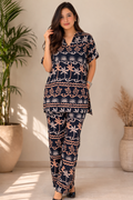Black Printed Cotton Blend Co-Ord Set